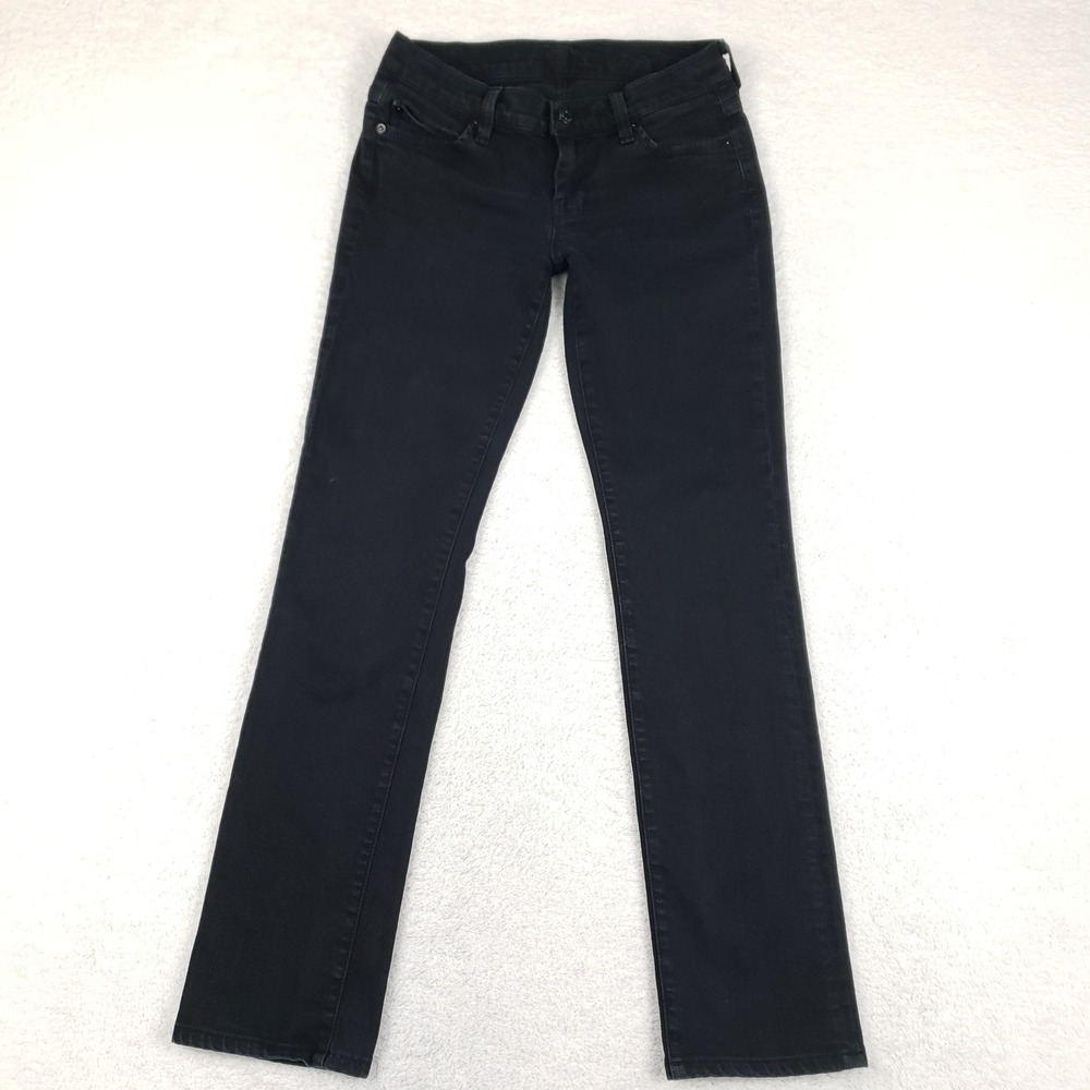 7 For All Mankind Womens Straight Leg Black Jeans Size 25 Made in USA Biker Chic